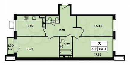 3-к апартаменты, 84 м², 12/18 эт.