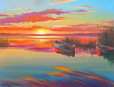 Авторская картина маслом Лодка на закате новая