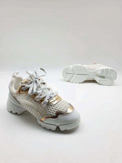 Кроссовки кеды белые кожа золото Диор