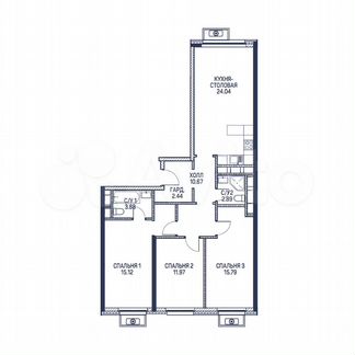 3-к квартира, 86.8 м², 15/22 эт.