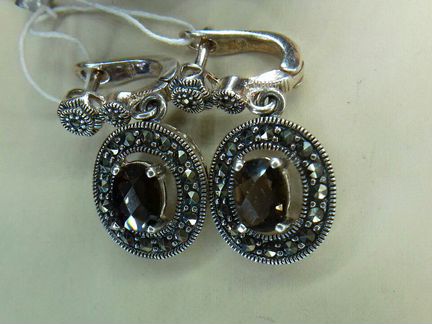 Серебро 925 проб,Серьги новые с Дымчатым Кварцем